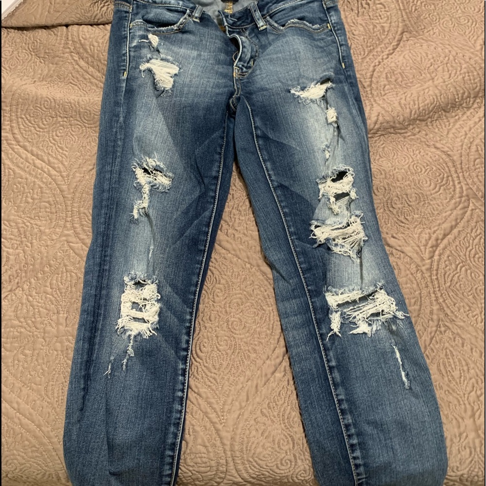 American Eagle - distressed, cropped, super stretch, jeggings